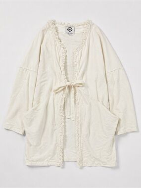 Unique Designer Wendy Trendy Made in Italy White Fringe Trim Open Front Cardigan